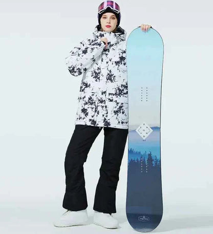 Pink men's and women's waterproof windproof ski suit by Mead's Supply & Equipment, featuring a two-piece winter snow set with jacket and pants.