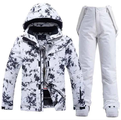 Pink men's and women's waterproof windproof ski suit by Mead's Supply & Equipment Outfitters, includes jacket and snow pants, unisex winter set.