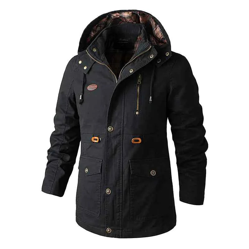 Men's plus size black hooded windbreaker jacket by Mead's Supply & Equipment Outfitters, lightweight outdoor wind jacket, extended sizes
