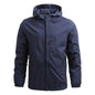 Men's outdoor waterproof jacket by Mead's Supply & Equipment Outfitters, black windproof hiking rain jacket for all-weather protection.
