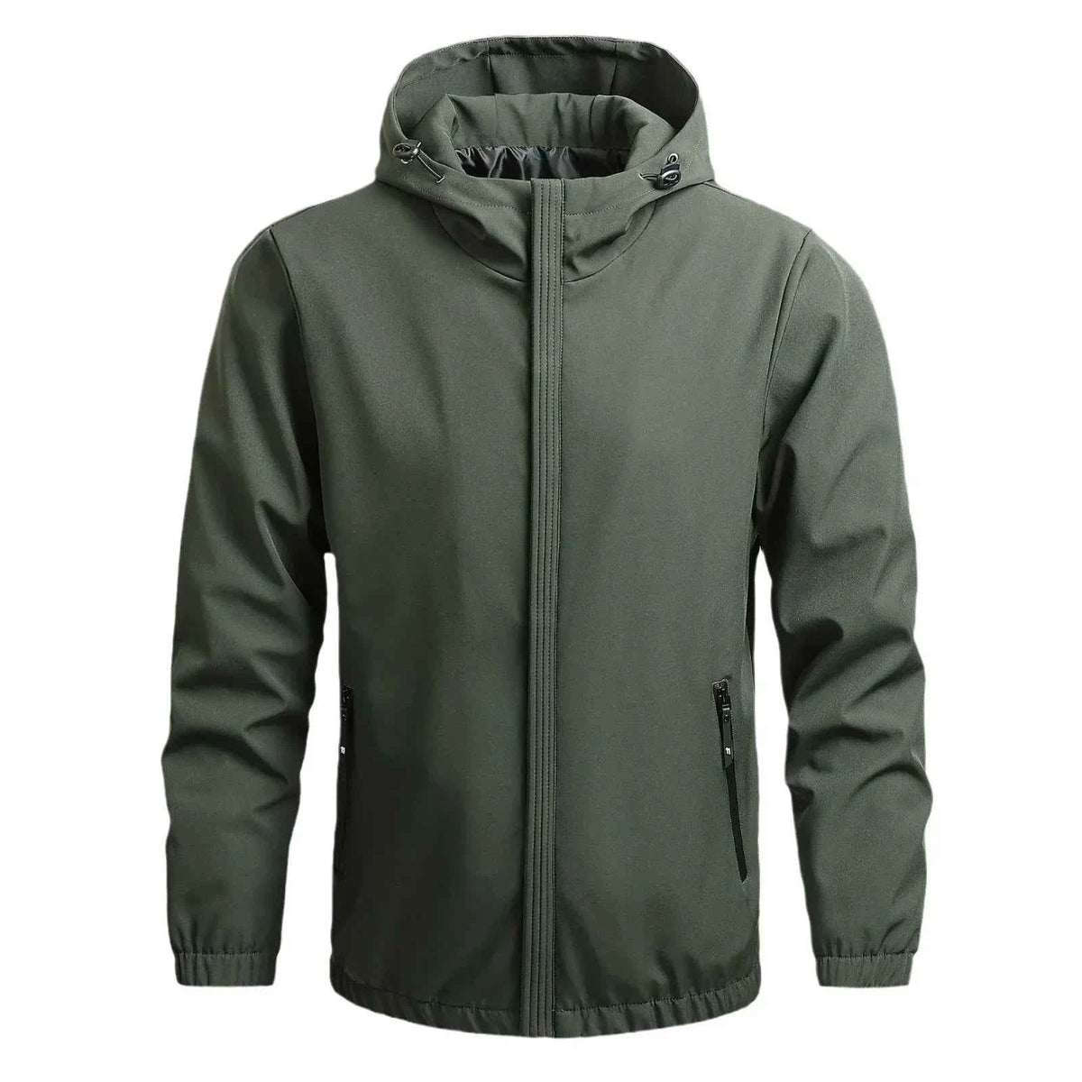 Men's outdoor waterproof jacket by Mead's Supply & Equipment Outfitters, black windproof rain jacket with all-weather protection.