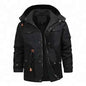 Men's khaki cotton winter jacket with removable velvet lining and hood, from Mead's Supply & Equipment Outfitters, in 3XL size.