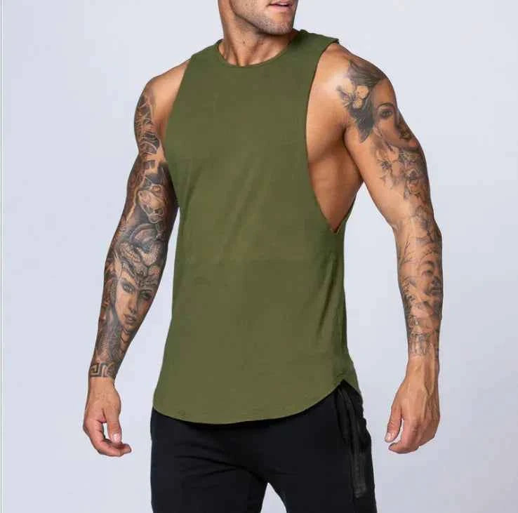 White men's loose cotton sleeveless singlet from Mead's Supply & Equipment Outfitters, casual men's clothing for warm weather.