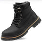 Men's waterproof steel-toe winter plush safety boots in blue, durable men's footwear designed for safety and warmth.