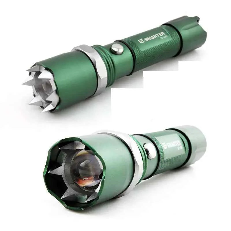 Mead's Supply & Equipment Outfitters high-intensity LED flashlight with zoom function, rechargeable outdoor light in black.