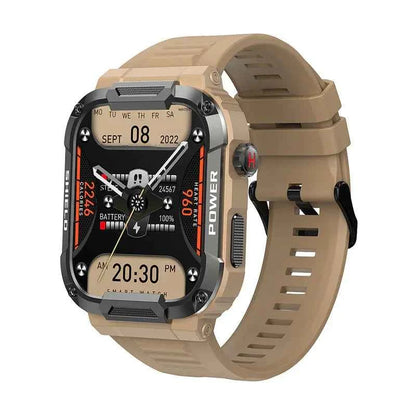 Mead's Supply MK66 waterproof smart watch showing a rugged black design, 1.85" HD display, Bluetooth calling, outdoor electronics