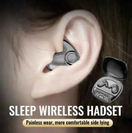Black Mead's Supply Post-Ear Bluetooth headphones with wireless design, voice control, and 4-8 hour battery life.