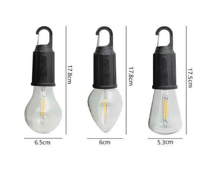 Portable camping LED lamp with rechargeable battery and magnetic base, ideal for outdoor adventures and camping lighting.
