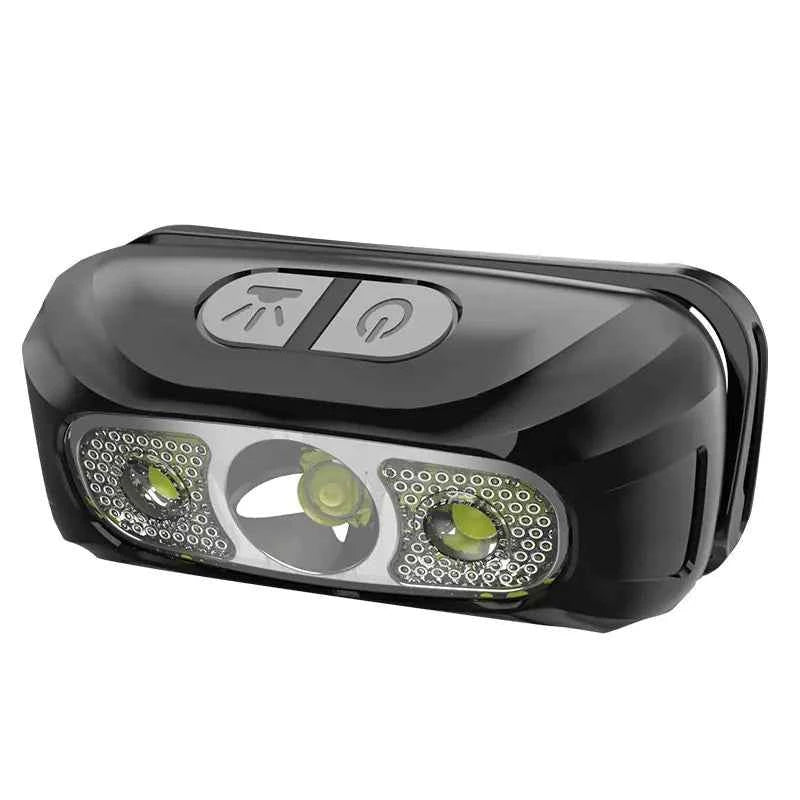Rechargeable LED headlamp with motion sensor from Mead's Supply & Equipment Outfitters, black outdoor lighting with hands-free design.