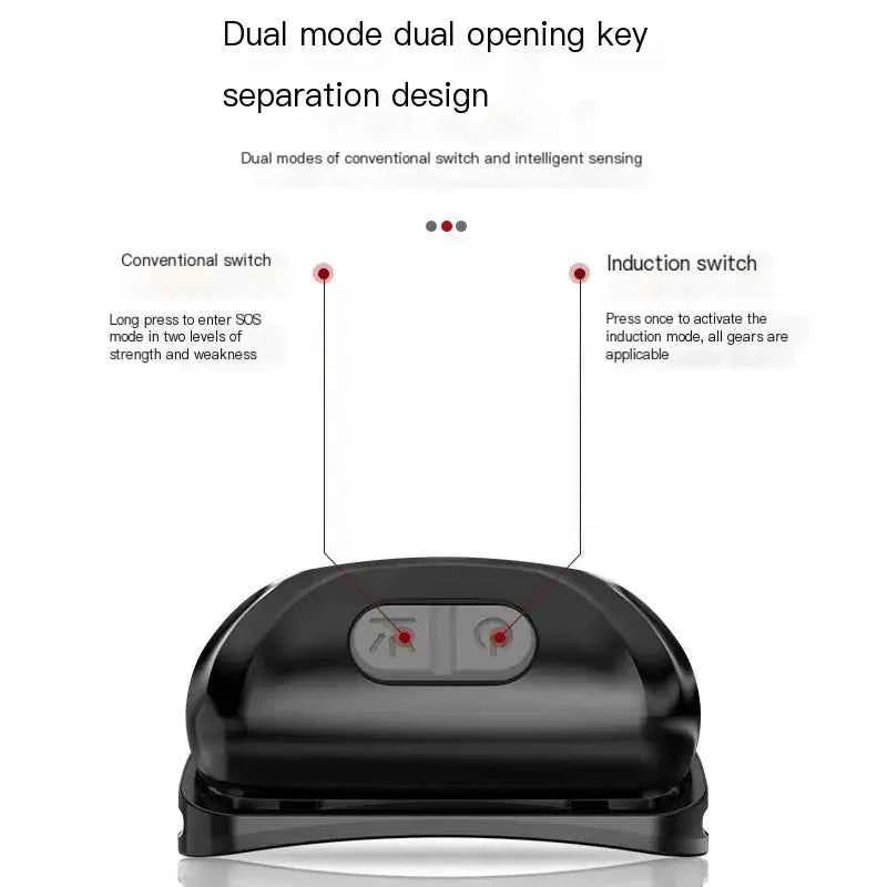 Black rechargeable LED headlamp with motion sensor from Mead's Supply & Equipment Outfitters for hands-free outdoor lighting.