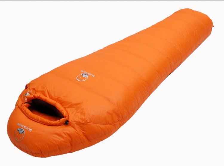 Yellow Mummy Goose Down Sleeping Bag by Mead's Supply & Equipment Outfitters, designed for camping and outdoor sleeping comfort.
