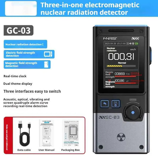 Mead's Supply & Equipment nuclear radiation detector with Geiger tube, 2.4" color screen, dose alarm, black survival gear device
