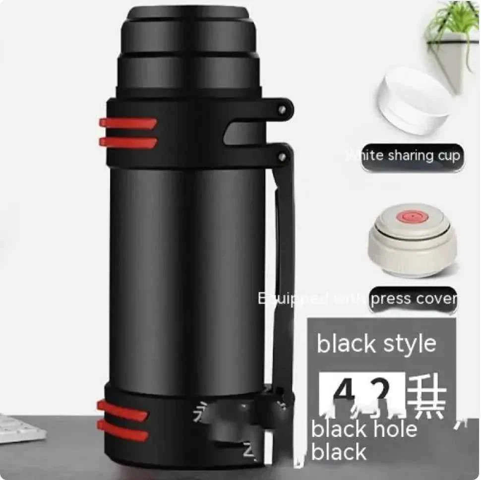 Blue 1L stainless steel insulated thermos by Mead's Supply & Equipment Outfitters, large-capacity, durable for hot and cold drinks.