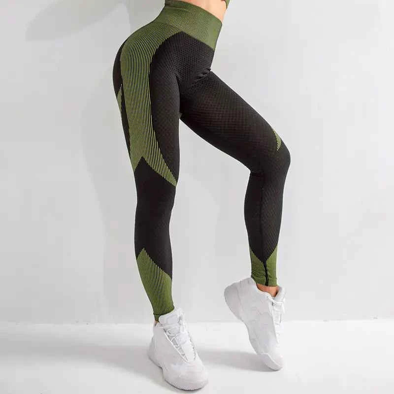 Black seamless hollow yoga pants for women by Mead's Supply & Equipment Outfitters, moisture-wicking and breathable athletic leggings.