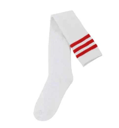 Blue and white striped over-the-knee socks for women, college style knee-high fashion socks by Mead's Supply & Equipment Outfitters