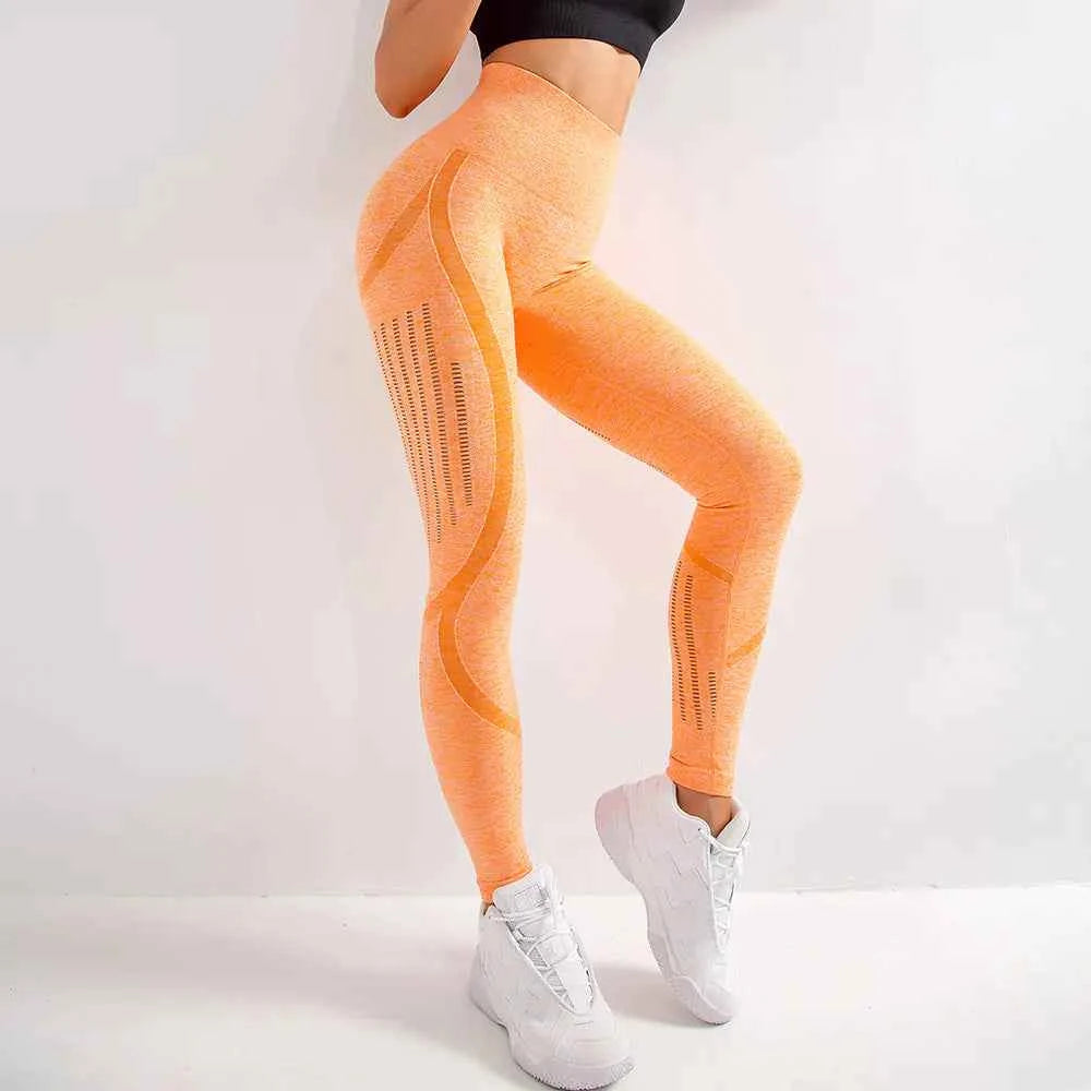 Blue high waist knitted yoga pants for women by Mead's Supply & Equipment Outfitters, seamless stretch activewear, athletic leggings.