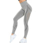 Blue high waist knitted yoga pants for women, seamless stretch athletic leggings by Mead's Supply & Equipment Outfitters.