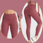 Women's quick dry high-waisted yoga pants by Mead's Supply & Equipment Outfitters, brown and red athletic leggings for gym and fitness.