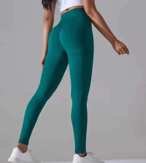 Brown knitted high waist yoga pants by Mead's Supply & Equipment Outfitters, soft stretch activewear for women, small size.