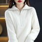 Red women's Merino wool turtleneck sweater with zipper front, loose fit, providing winter warmth, by Mead's Supply & Equipment Outfitters