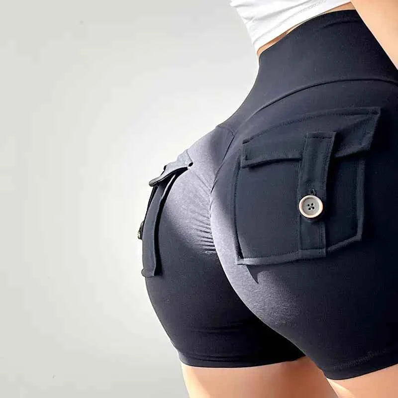 Women's high waist stretch yoga shorts by Mead's Supply & Equipment Outfitters, quick-dry athletic shorts for gym and fitness, white color.