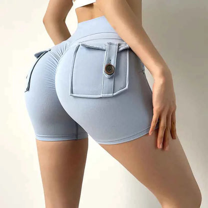 Women's high waist stretch yoga shorts by Mead's Supply & Equipment Outfitters, quick-dry athletic shorts for gym and fitness.