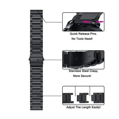Metal Band for the Garmin Forerunner/Venu/Vivomove Series (18mm/20mm/22mm) (4 colours available) Habicare