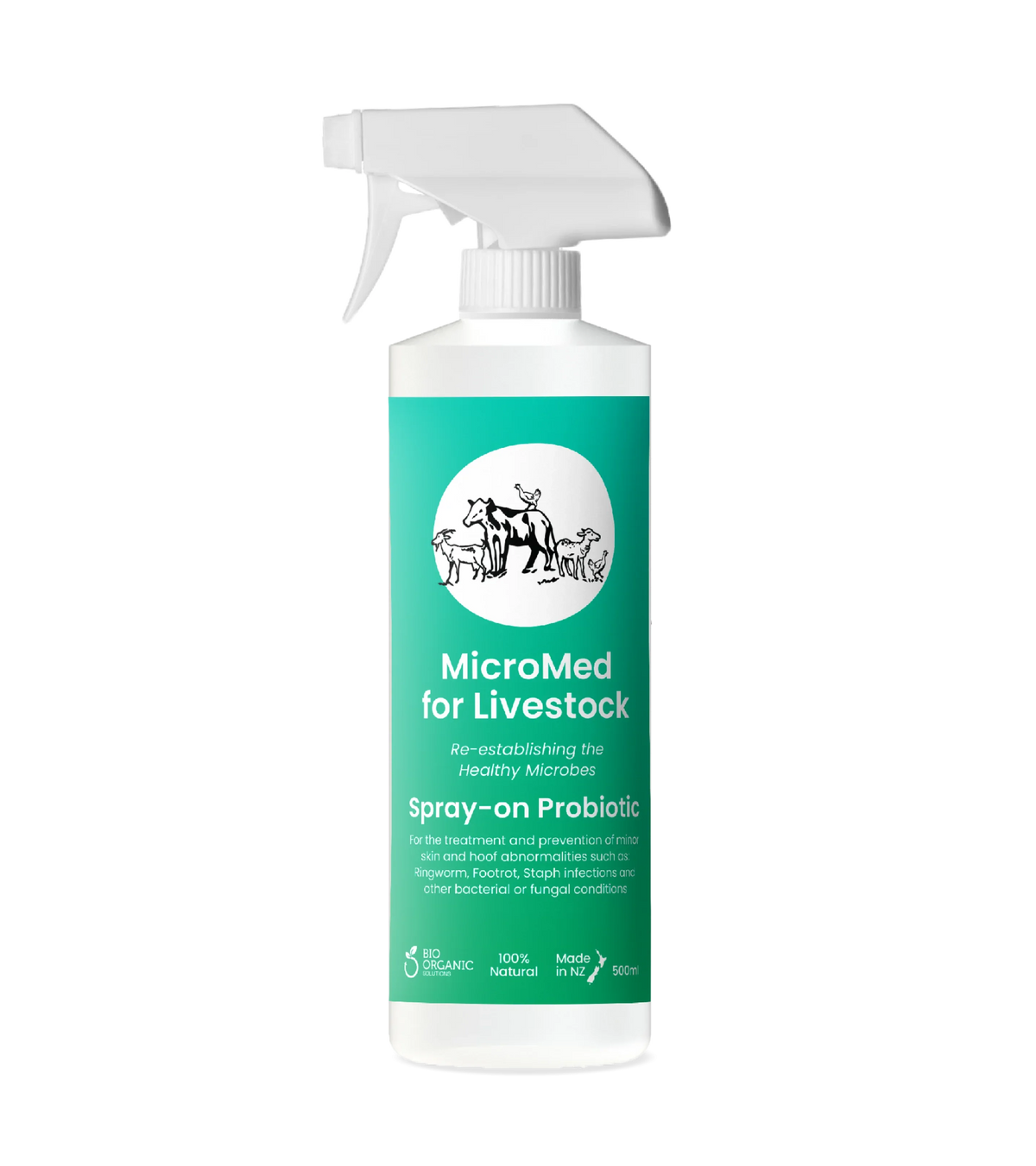 MicroMed Livestock Acute Care bundle with four 500ml bottles, ideal for immediate livestock health treatment.