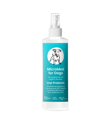 MicroMed for Dogs Care ongoing health and wellness solution in a 500ml bottle, supporting daily dog health and vitality.