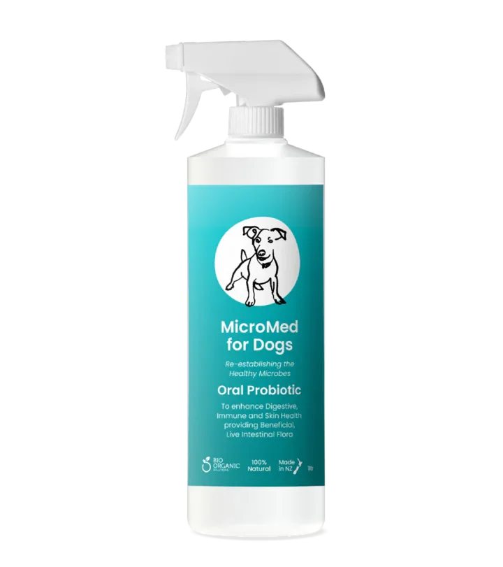 MicroMed for Dogs Care ongoing health and wellness solution in a 500ml bottle, designed for daily pet health support.