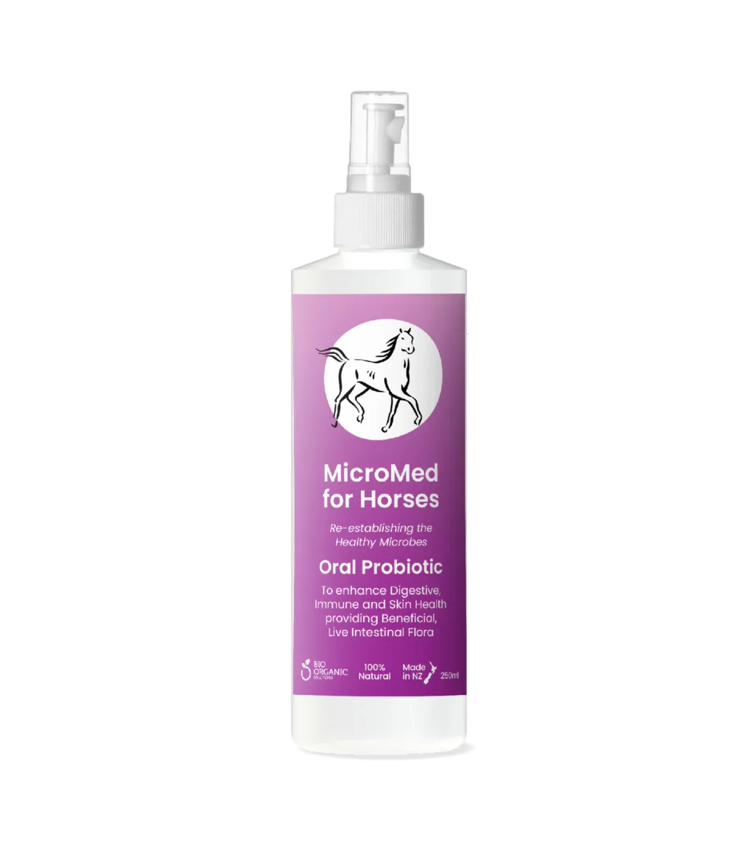 MicroMed for Horses Care Ongoing Care solution bottle, 500ml, designed for daily equine health maintenance and optimal horse well-being.