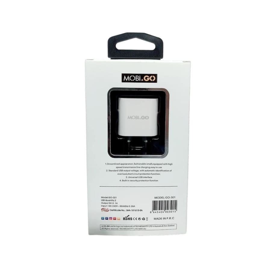 Mobigo Dual USB Power Adapter Wall Plug (NZ / AUS) That Watch Shop