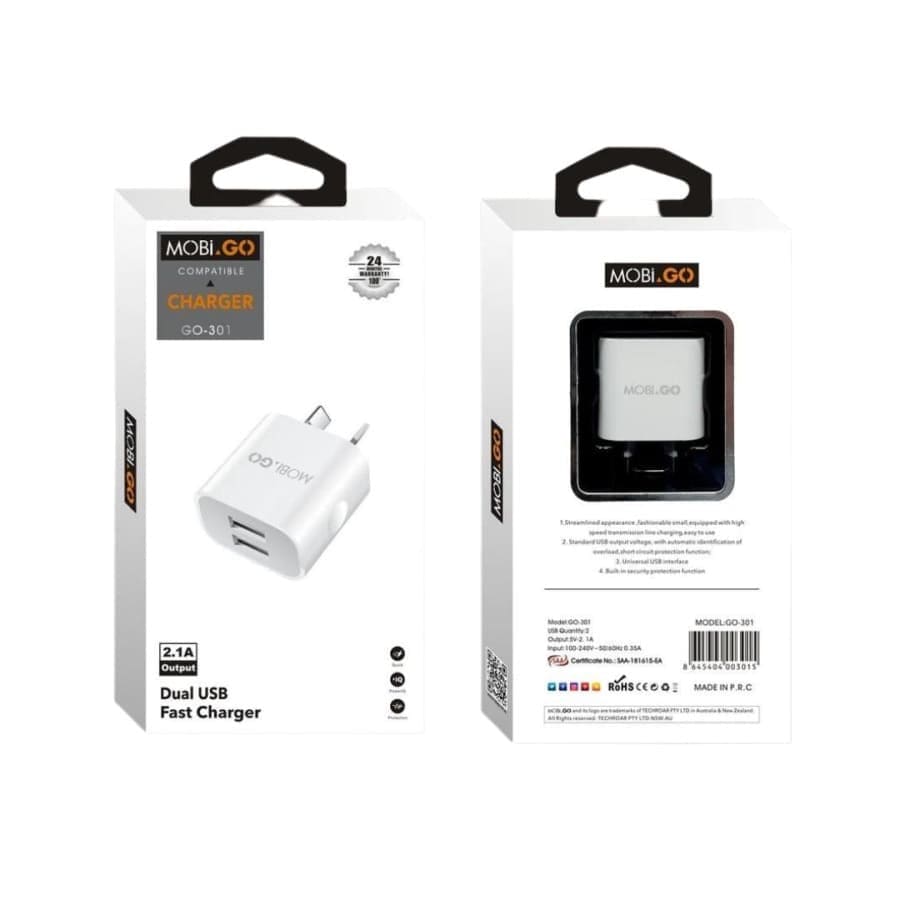 Mobigo Dual USB Power Adapter Wall Plug (NZ / AUS) That Watch Shop