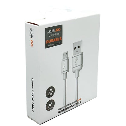 Mobigo Micro USB cable by 9eight5, 1 meter length, electronic accessory with flexible cord and USB connector for charging and data transfer.