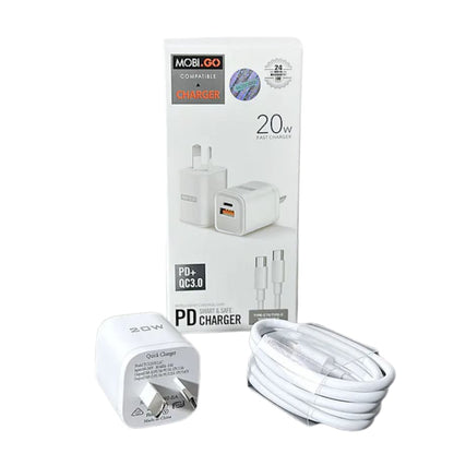 Mobigo Type C & USB Power Adapter Wall Plug (NZ / AUS), With Type C to Type C Cable 9eight5