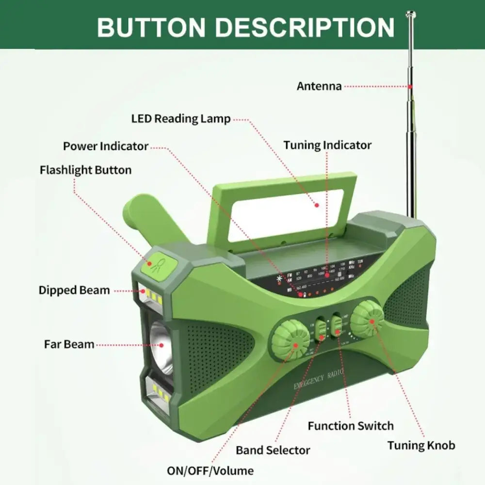 Multifunctional 10000mAh Solar Crank Radio (2 colours available) Habicare