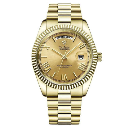 Men's Mechanical Glass Watch - Waterproof Stainless Steel with Date Display | Classic Timepiece