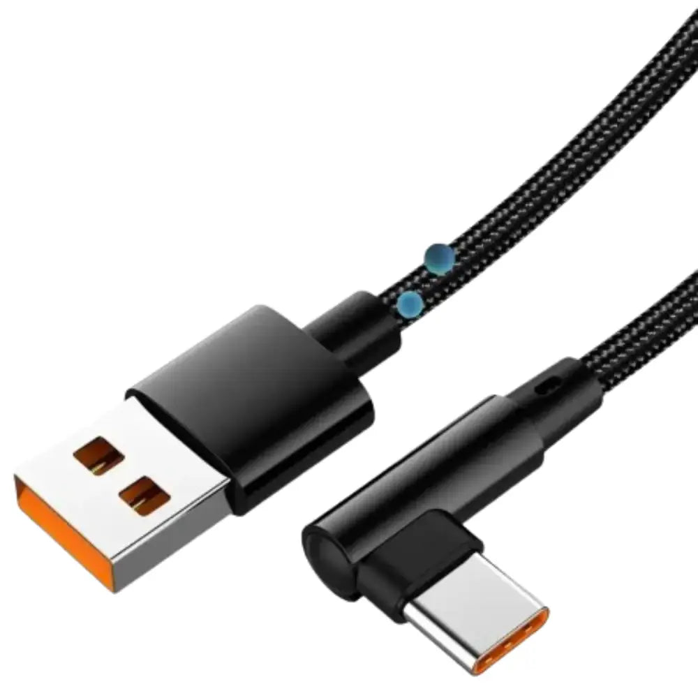Habicare NNBILI 66W USB-C elbow charger cable for smartphones, showing the flexible angled design and USB-C connector.