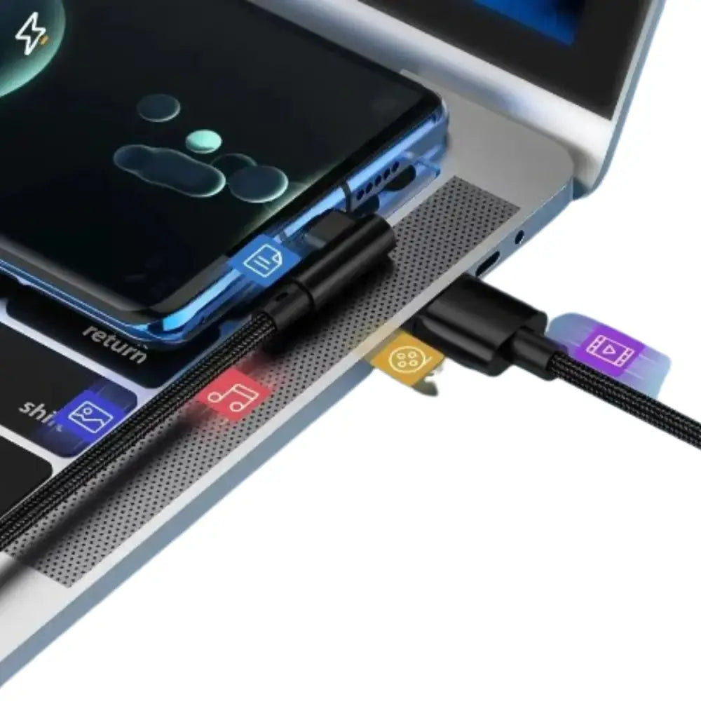 Habicare NNBILI 66W USB-C elbow charger cable for smartphones, showing a close-up of the black cable with USB-C connector.