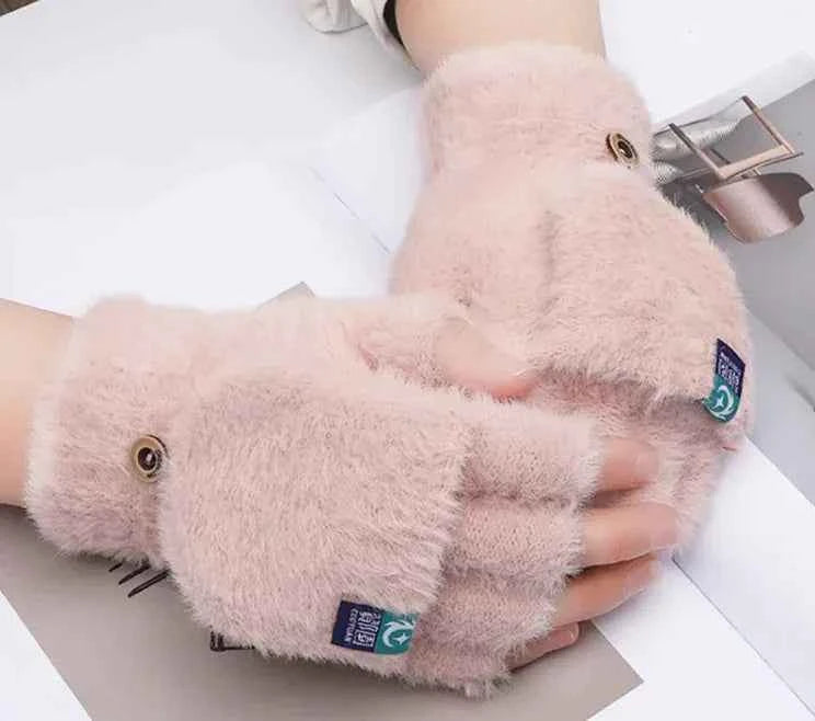 Women's Convertible Fingerless Gloves - Warm Fleece Flip Mittens | Winter Accessories