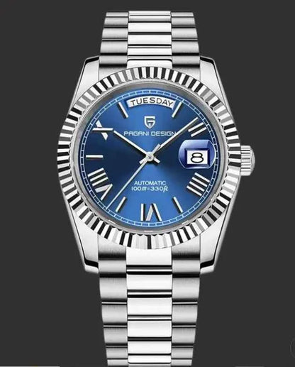 Men's Mechanical Glass Watch - Waterproof Stainless Steel with Date Display | Classic Timepiece