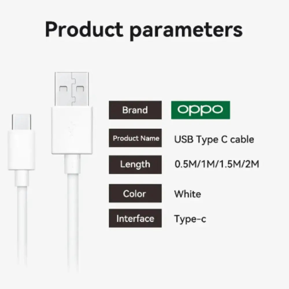 Habicare 65W Original Type-C Charger Cable for Oppo SuperVOOC fast charging, black USB-C cable with branding details.