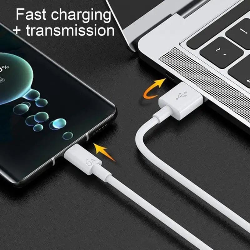 White 2-meter Oppo phone charger cable by 9eight5, showing the USB and phone connection ends.