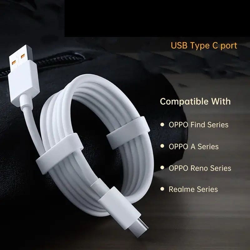 White 2-meter Oppo phone charger cable by 9eight5, featuring a durable design and compatible with Oppo smartphones.