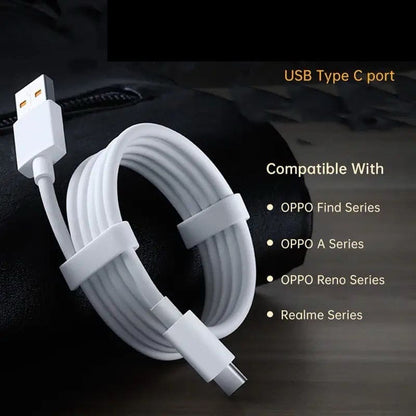 White 2-meter Oppo phone charger cable by 9eight5, featuring a durable design and compatible with Oppo smartphones.