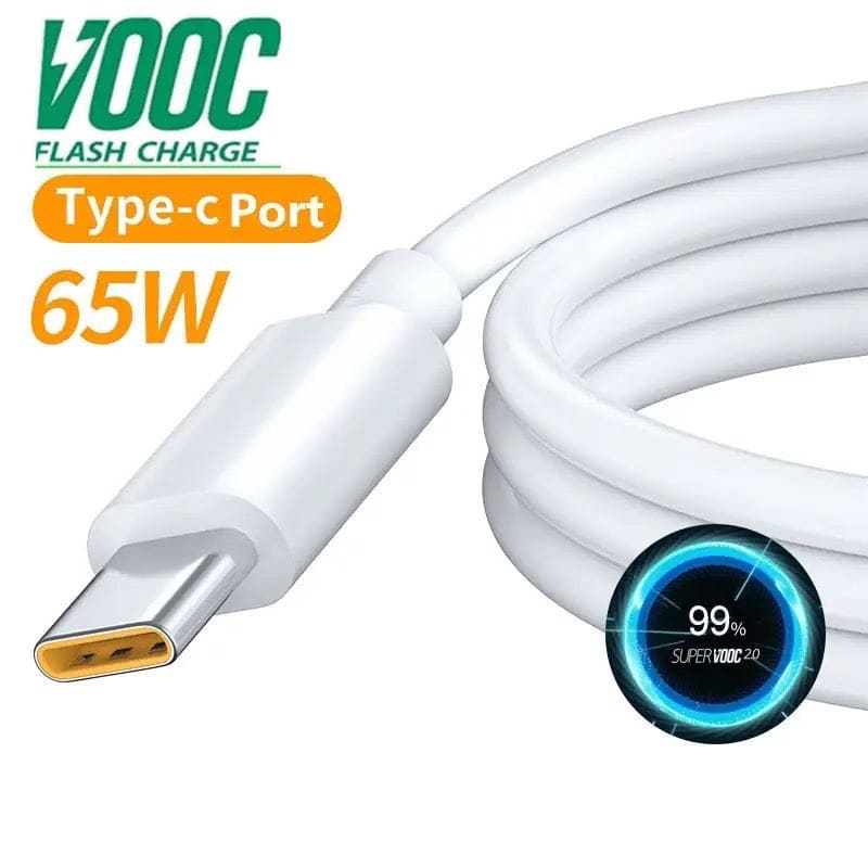 White 2-meter Oppo phone charger cable by 9eight5, featuring a durable design and USB connector for fast charging.