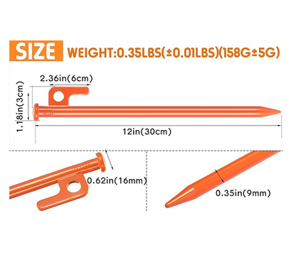 Heavy Duty Steel Tent Stakes – 30cm Metal Tent Pegs ECOTREK