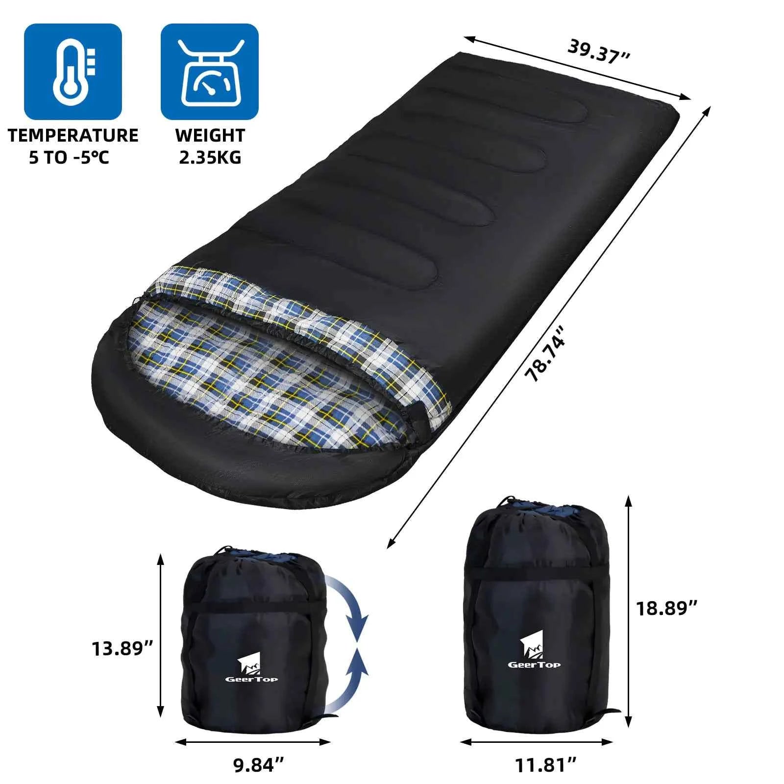 Large Winter Flannel Sleeping Bag - 220x100cm Warm Thickened Camping Sleeping Bag | Envelope Design