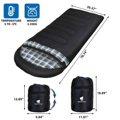 Large Winter Flannel Sleeping Bag - 220x100cm Warm Thickened Camping Sleeping Bag | Envelope Design