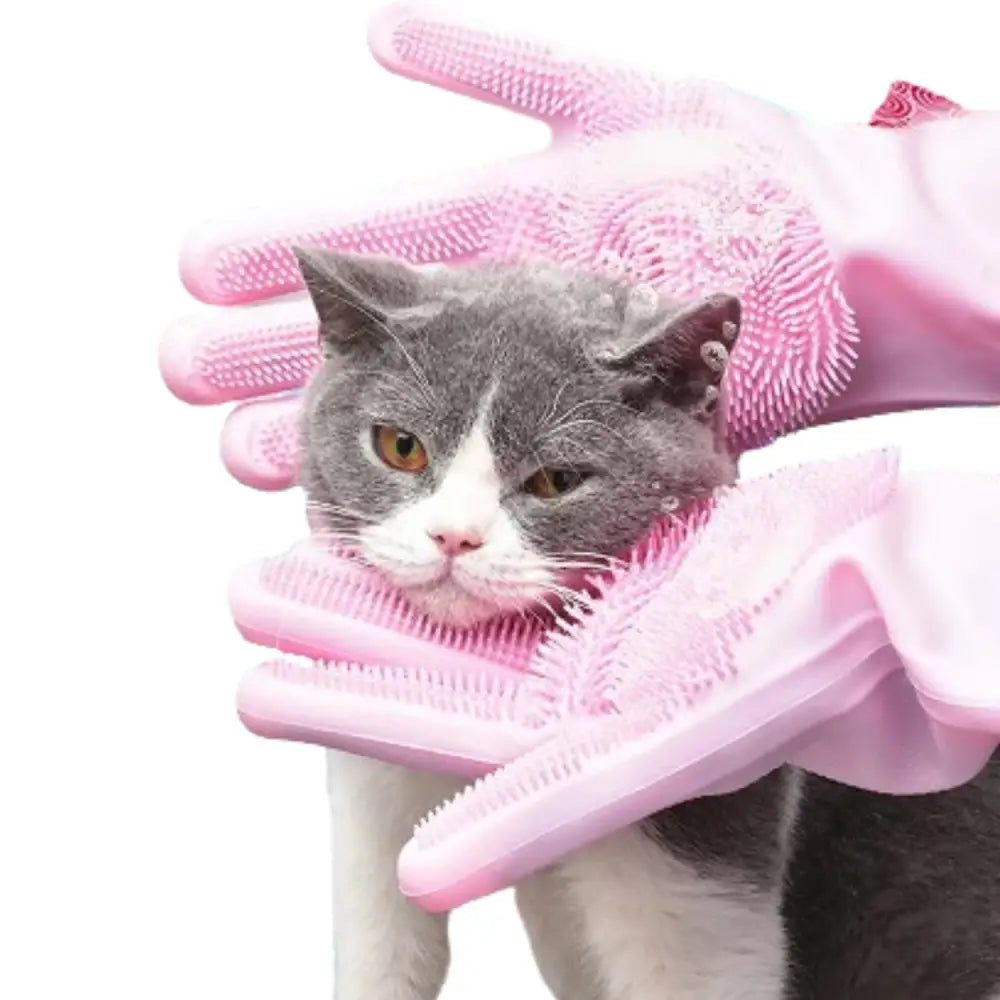 Pet Grooming Gloves Silicone (Pink & Blue) Habicare